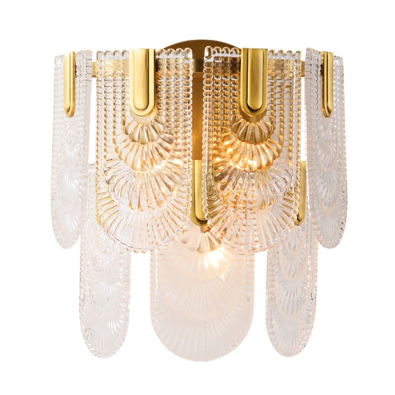 Double Layered Crystal Wall Lighting Traditional 3 Bulbs Living Room Wall Sconce Light Fixture in Brass