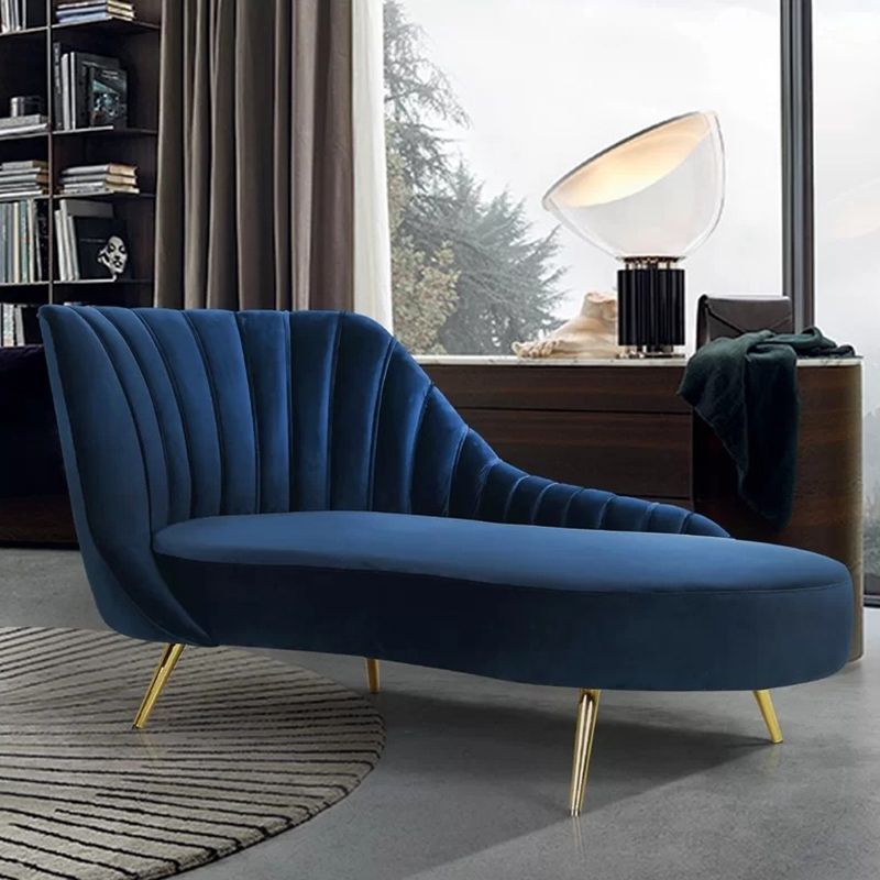 Glam Cushioned Chaise Lounge Velvet Chaise with Flared Arms for Bedroom and Living Room