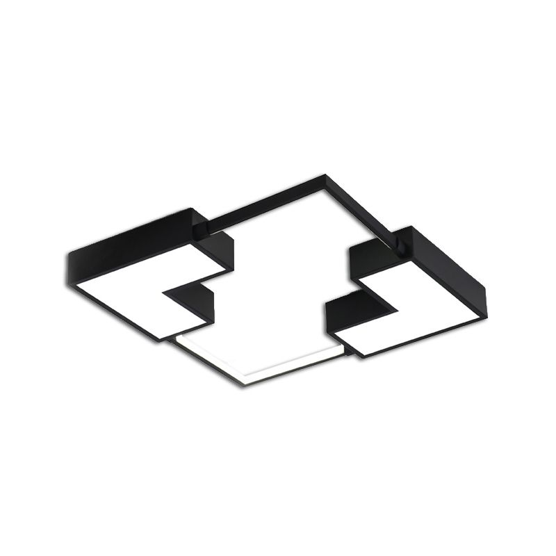 Square Flush Mount Light Simple Acrylic LED Black/White Ceiling Hung Fixture in Warm/White Light, 16"/19.5"/23.5" Wide