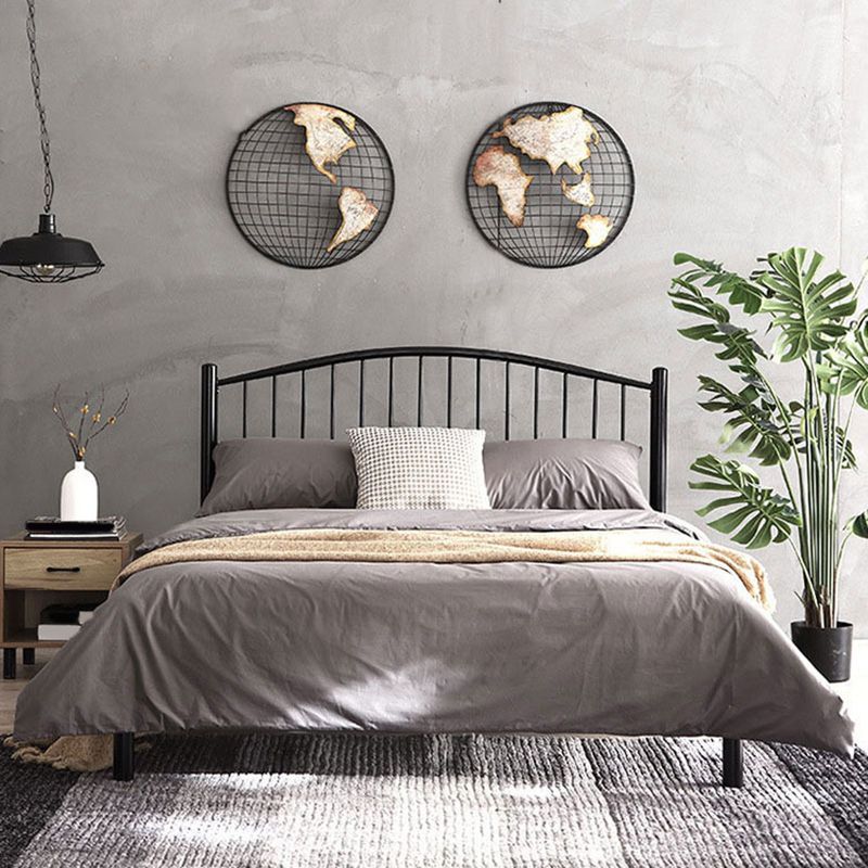 Industrial Metal Standard Bed Black Open-Frame Bed Frame for Home