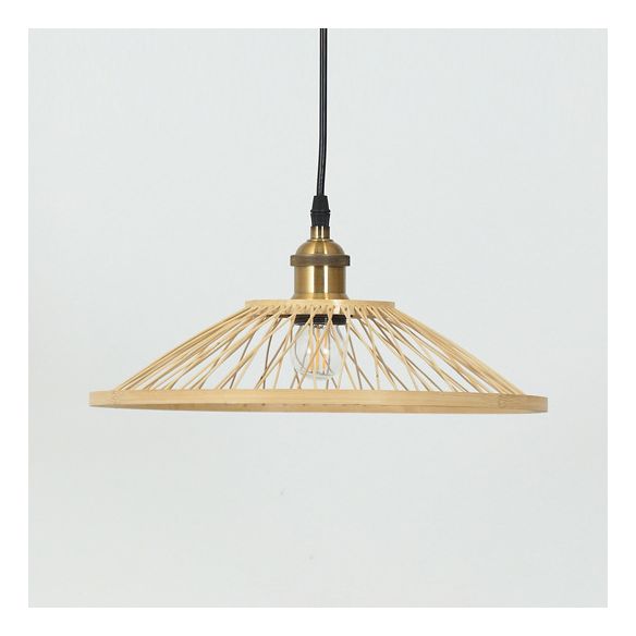 Asian Stylish Dome/Saucer Pendant Hanging Lamp Bamboo 1 Head Ceiling Light in Beige for Dining Room