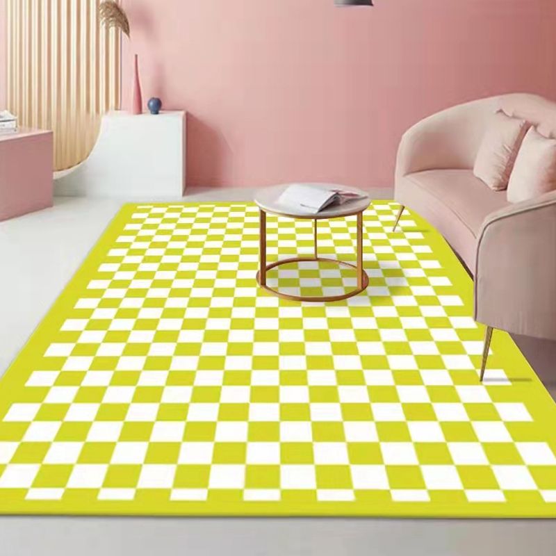 Yellow Modern Carpet Polyester Checked Pattern Carpet Washable Carpet for Drawing Room