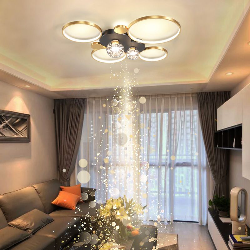 Minimalismo, círculos geométricos nórdicos, luz LED de techo, bola de cristal transparente, cadena de luces LED, accesorio de iluminación para sala de estar