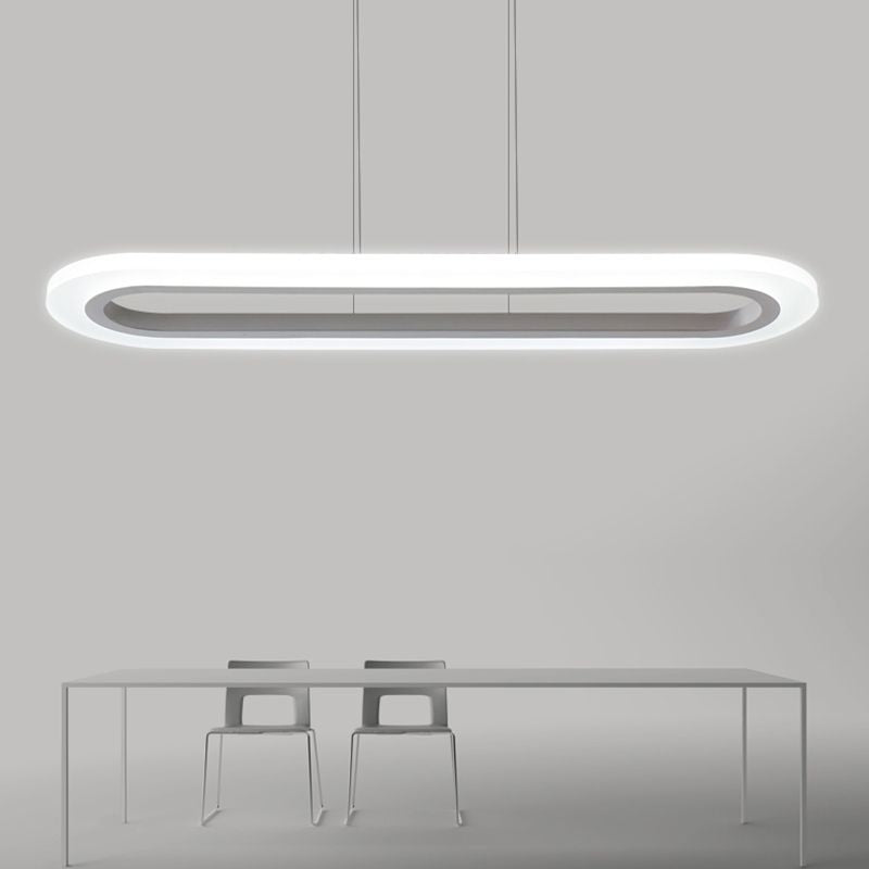 Oblong Office Island Ceiling Light Acrylic Simple Style LED Pendulum Light in Silver