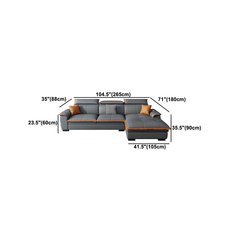 Tufted Pillow Top Arm Sectional Stain Resistant Sectional Gray Faux Leather