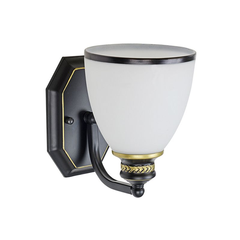 Bell Shape Living Room Wall Light Classic Cream Glass Black Wall Lighting Fixture