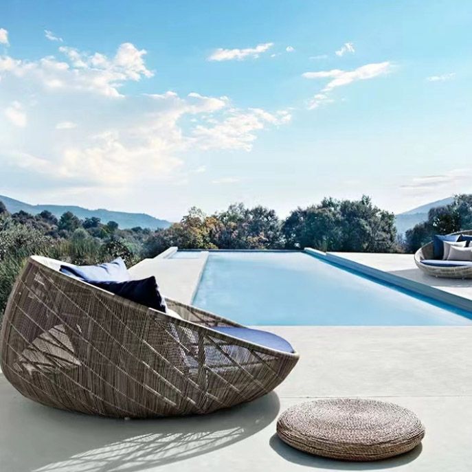 Tropical Patio Daybed Wicker/Rattan UV Resistant With Cushions Fabric