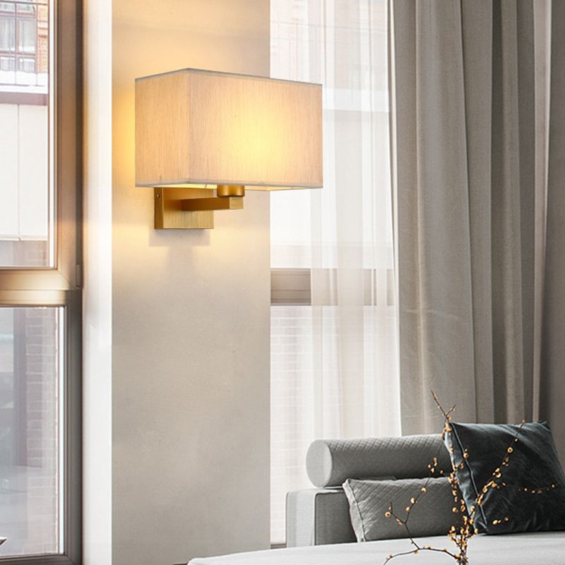 Modern Metal Wall Sconce Rectangle Shape Wall Light with Fabric Shade for Living Room