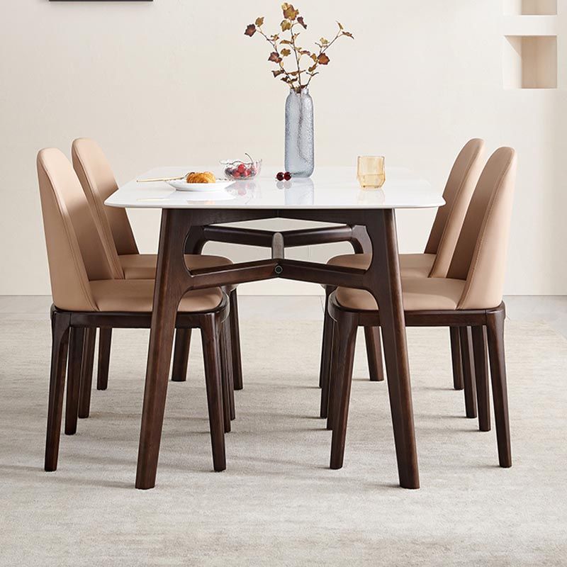 Mid-century Rectangle Dining Table White Stone Top Tripod Base Dining Table