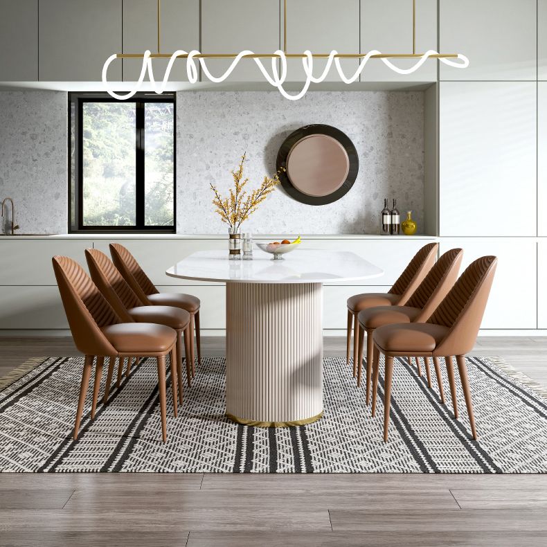 Ovale dubbele voetstuk glamour eettafel witte tint vaste tafel met gesinterde steen