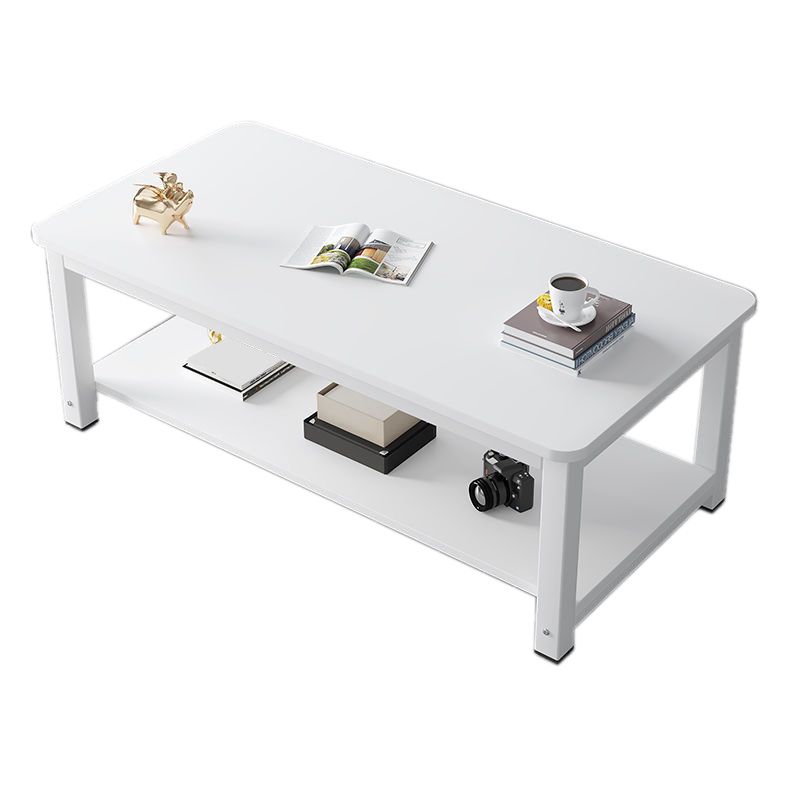 Rectangle Wooden Top Coffee Table with Storage Shelf Modern Style