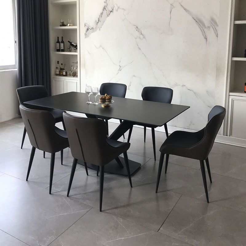 Rectangle Sintered Stone Kitchen Table Modern Black Dining Room Table