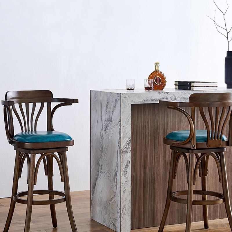 Modern Square Wood Stool Leather Upholstered Bar Stool with Swivel