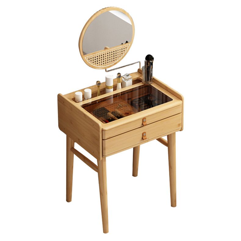 Mid-Century Modern Wood Vanity Makeup Table Vanity Mirrorl with Drawers for Bedroom