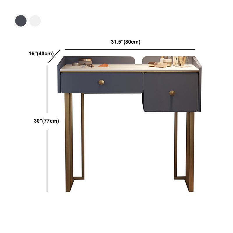 Luxurious 2 Storage Drawers Vanity Set with Padded Stool in White/Grey