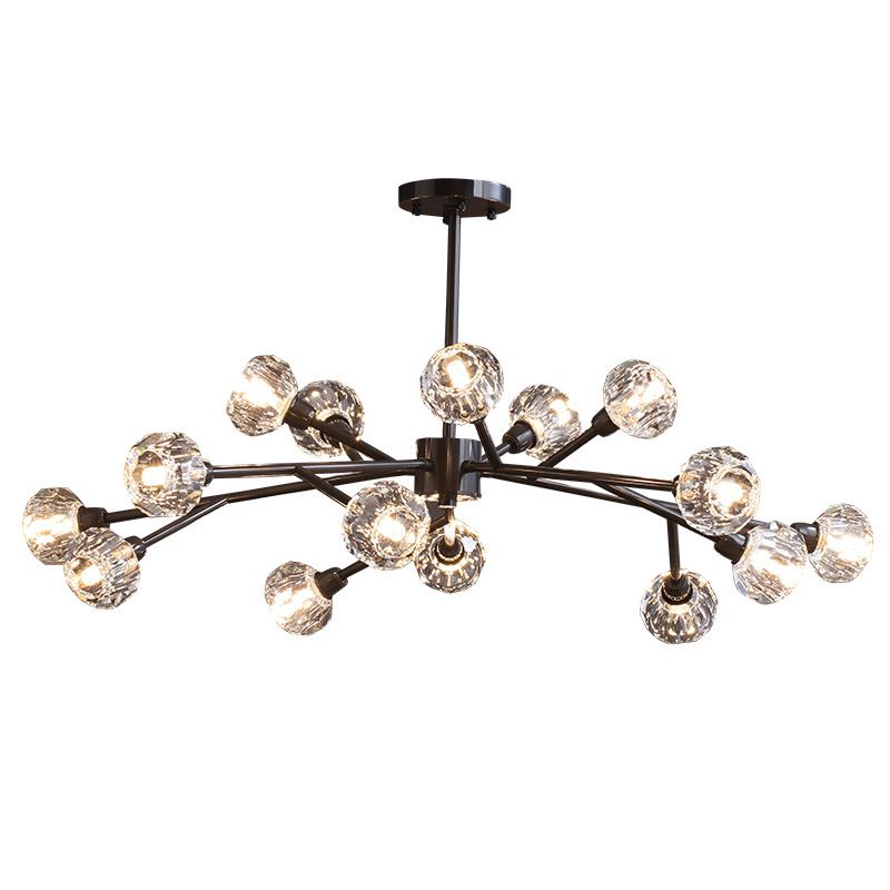 Mini Globe Crystal Chandelier Modern Style Black Finish Pendant Light for Living Room