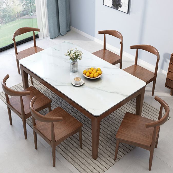 Scandinavian Solid Wood Base Dining Table Rectangle Formal Dinette Set for Home