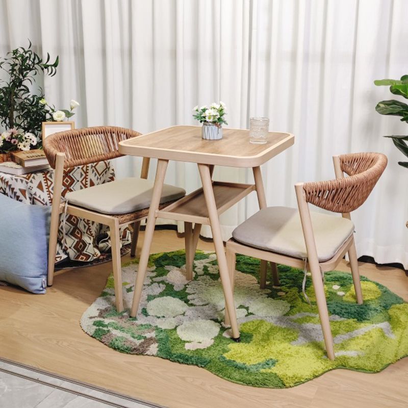 Faux Wooden Dining Table Set with Rattan Chairs for Outdoors