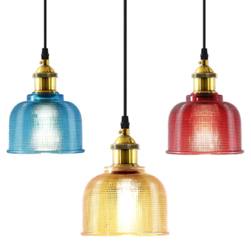 1 Light Bell Pendant Lamp Vintage Industrial Ribbed Glass Hanging Lamp for Dining Room Table
