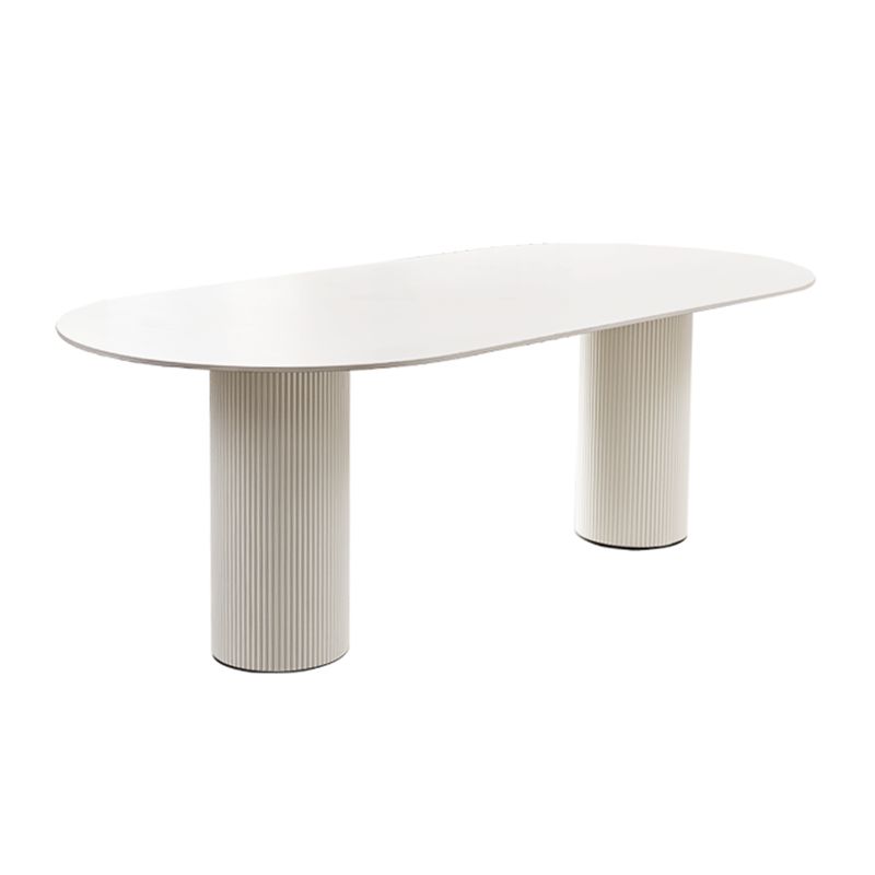 Contemporary Dining Table White Sintered Stone Double Pedestal Desk