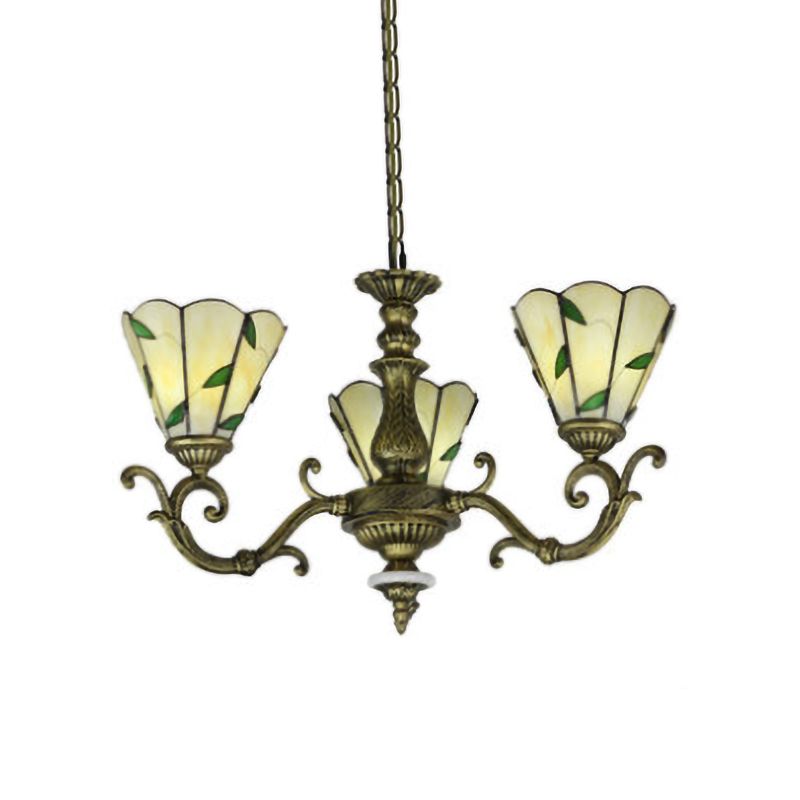 Beige Glass Green Chandelier Leaf 5/9/11 Lights Baroque Suspension Lighting Fixture for Kitchen