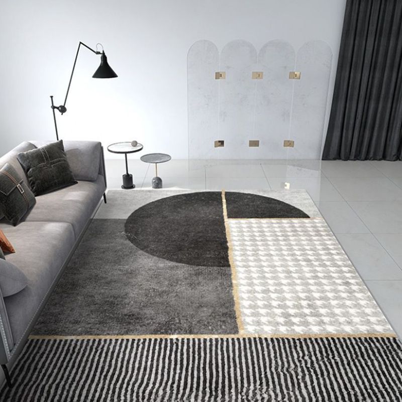 Grey Contemporary Rug Polyester Striped Rug Washable Rug for Living Room