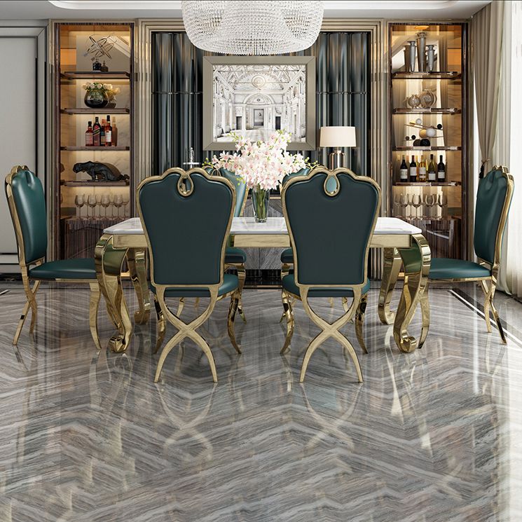 Rectangle Shape Luxury Style Dining Table Marble Fixed Table for Kitchen