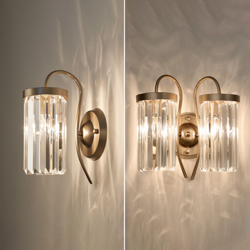 Lampada da parete in ottone in metallo elettroplato in moderna luce cilindrica cristallina di cristallo