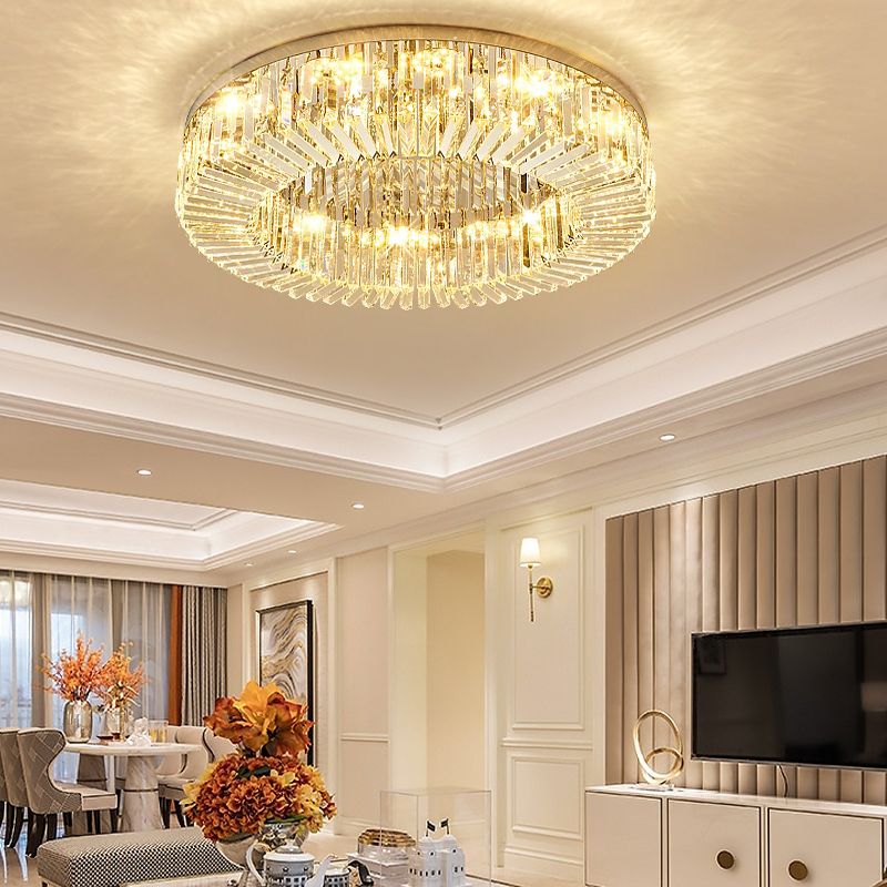 Round Modern Ceiling Mounted Lights LED Crystal Ceiling Mount Lighting for Living Room