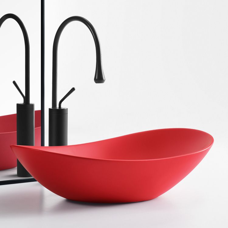 Modern Vessel Bathroom Sink Oval Porcelain with Pop-Up Drain Vessel Lavatory Sink