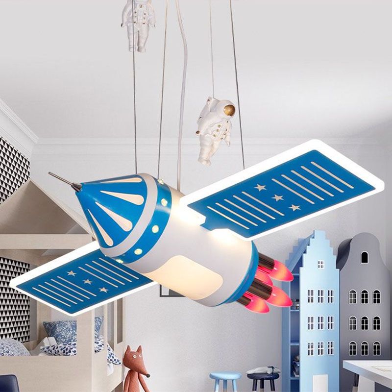 Satellite Chandelier Lamp Modern Acrylic Child Room LED Hanging Light with Decorative Astronaut