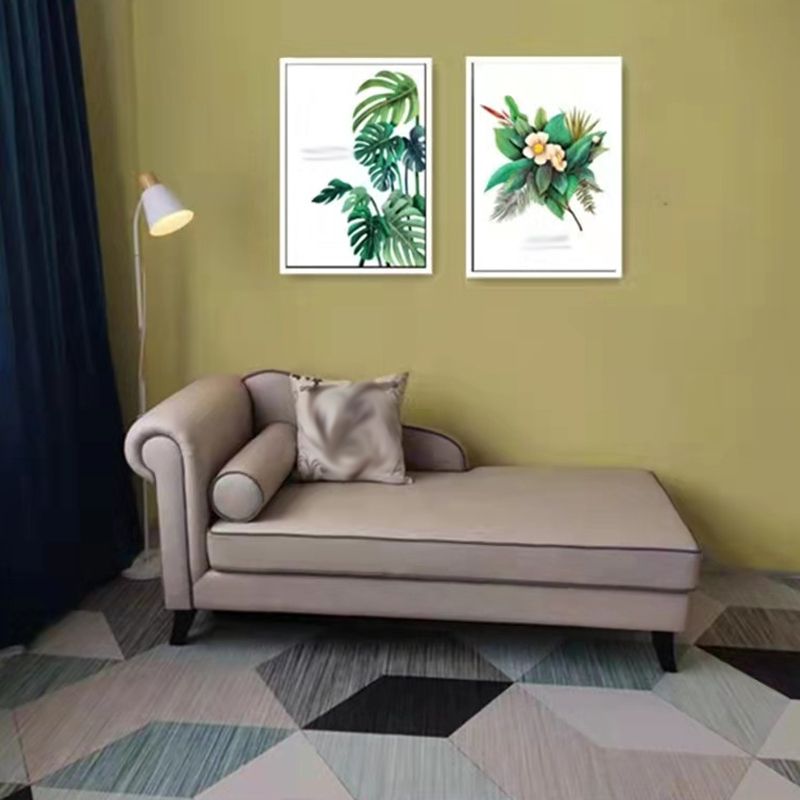 Living Room Rolled Arms Chaise Lounge Modern Chaise with Linen Upholster