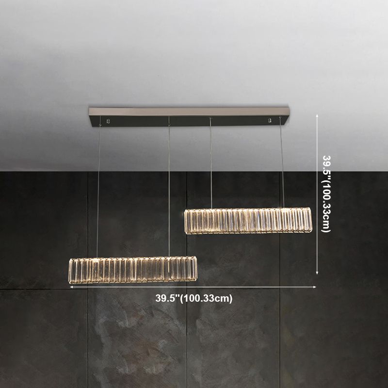 Contemporary LED Linear Ceiling Lamp Fixtures Crystal Gold Island Pendant