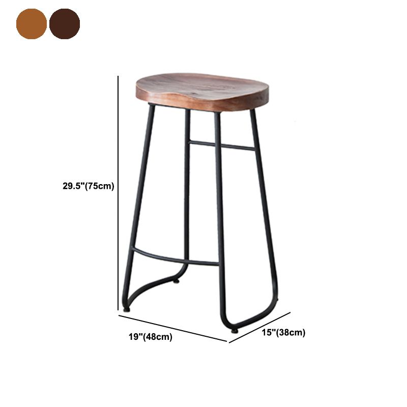 Modern Armless Backless Counter Stool Iron Bar Stool with Wooden Seat and Pedal for Cafe