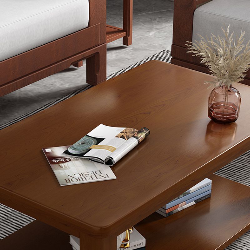 Contemporary Solid Wood Coffee Table Rectangle 4 Legs Coffee Cocktail Table