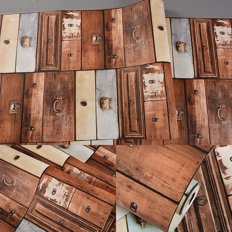 Industrial Wood Box Wallpaper for Restaurant 57.1-sq ft Wall Covering in Dark Color