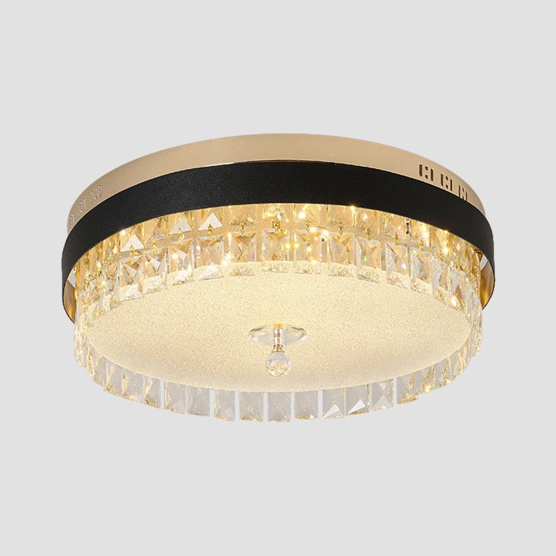 Drum Bedroom Flush Mount Modernism Crystal Gold Finish LED Surface Mount Ceiling Light