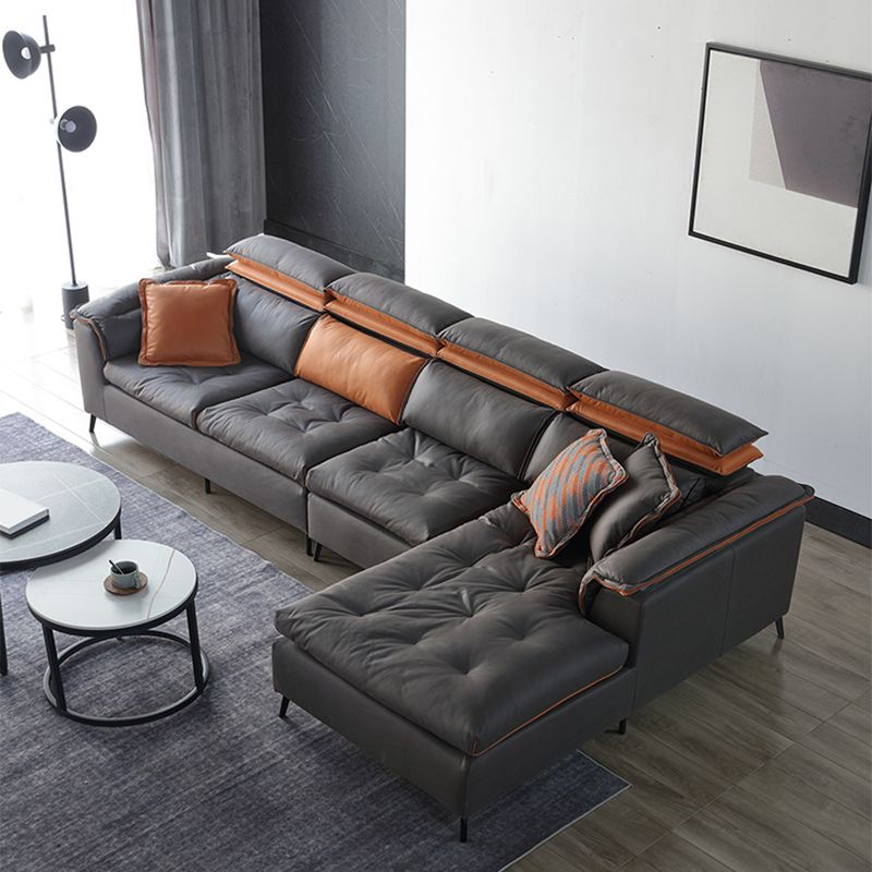 Contemporary Pillow Top Arm Sofa & Chaise Tufted Faux Leather Sofa