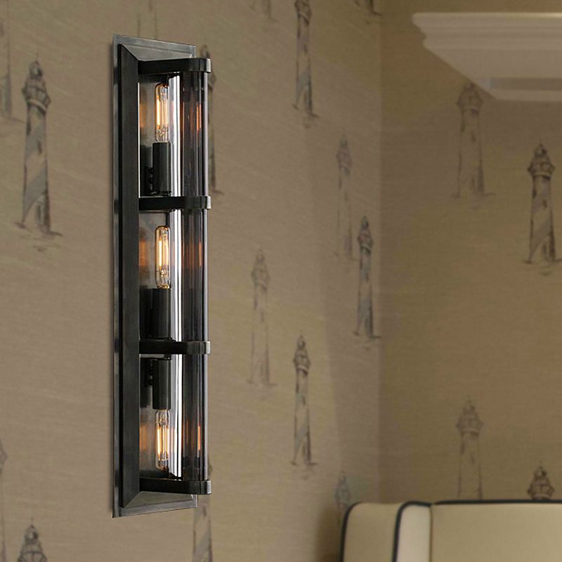 Tube Sconce Light Traditionary Metal 2/3/4 Heads Black/Gold Wall Lamp Fixture for Living Room