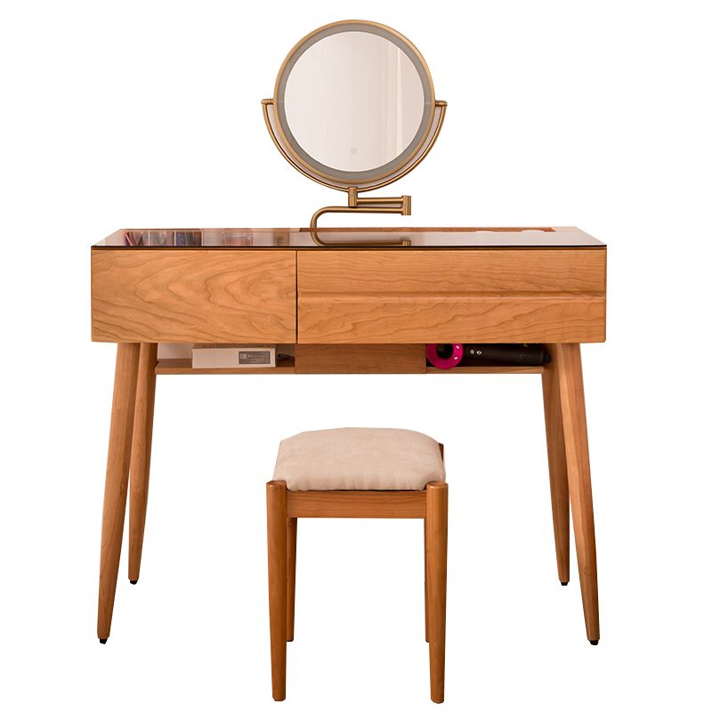 Wood and Glass Makeup Vanity Set With Mirror Standing Vanity Table