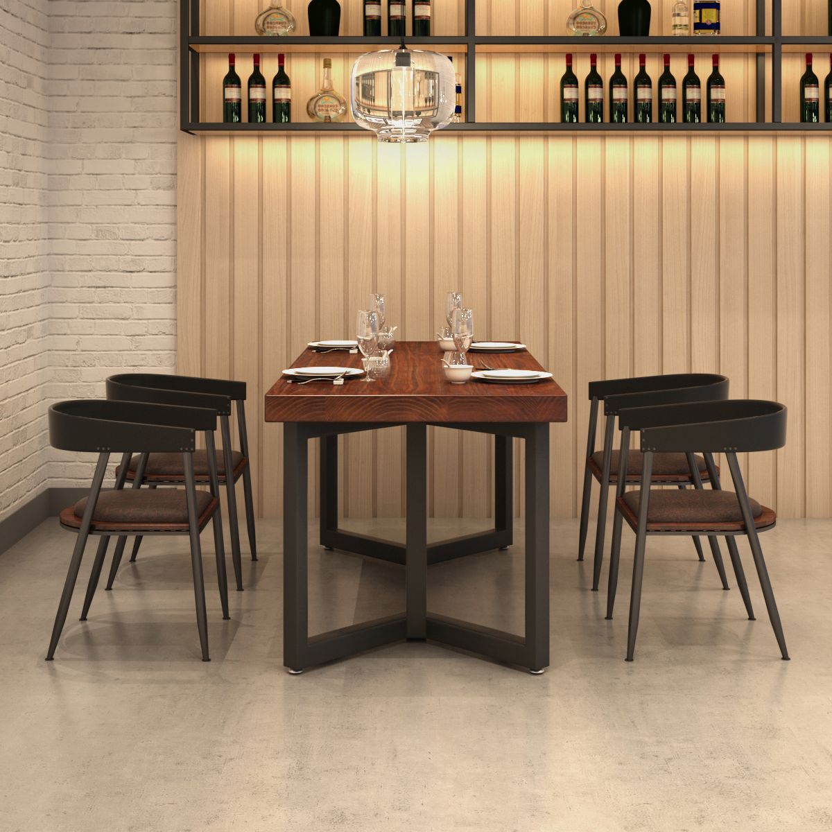 Rectangle Solid Wood Dining Table Industrial Style Brown Dining Table with Black Frame