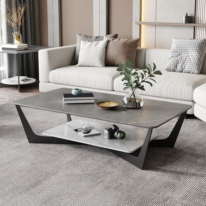 Rectangular Abstract Base Slate Glam Style with Storage Shelf Coffee Table