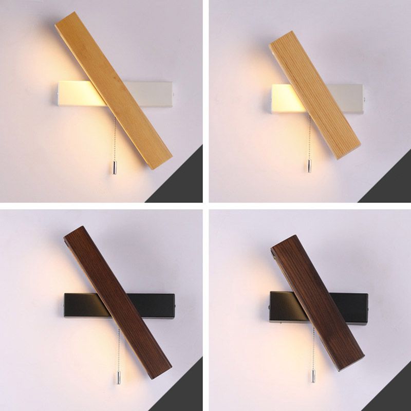 Wooden Creative Rotatable LED Wall Lamp Hand Pull Switch Design Sconce Light for Bedroom