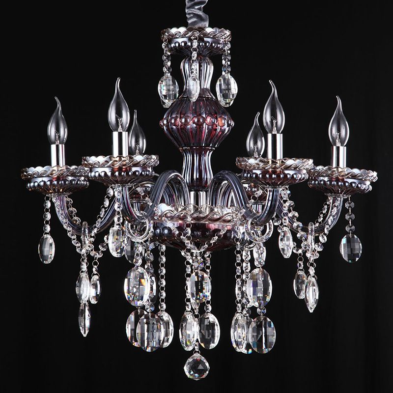 6-Light Candle Chandelier Traditional Clear-Red Crystal Hanging Light Fixture for Living Room