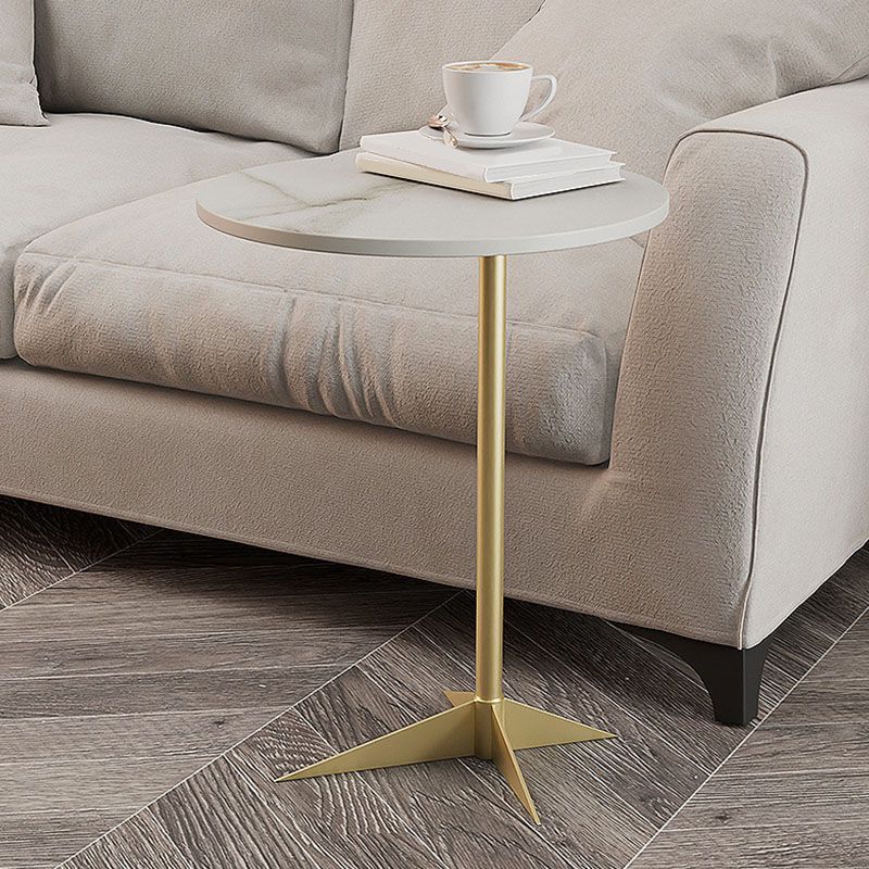 Modern Round Slate Side End Table Metal Pedestal Sofa Side Table