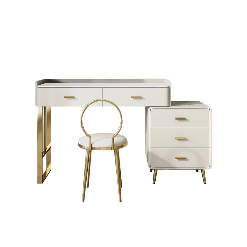 5 Drawers Makeup Table Desk Vanity Stone Top Dresser in White