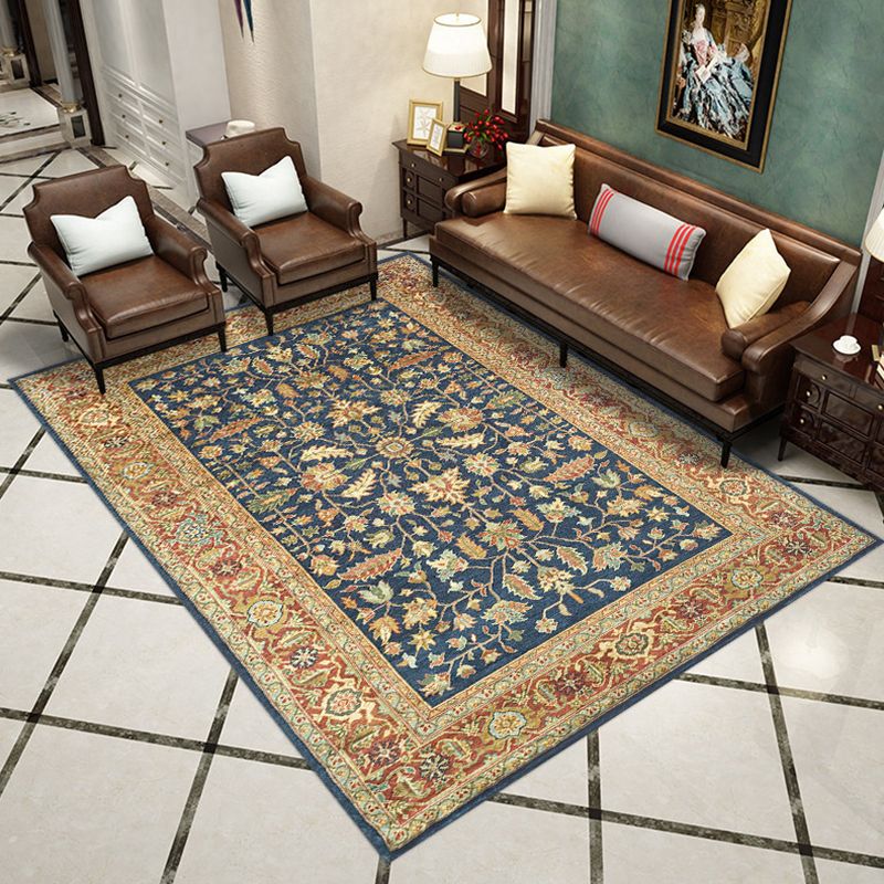 Traditional Flowers Pattern Carpet Polyester Area Rug Stain Resistant Indoor Carpet for Living Room