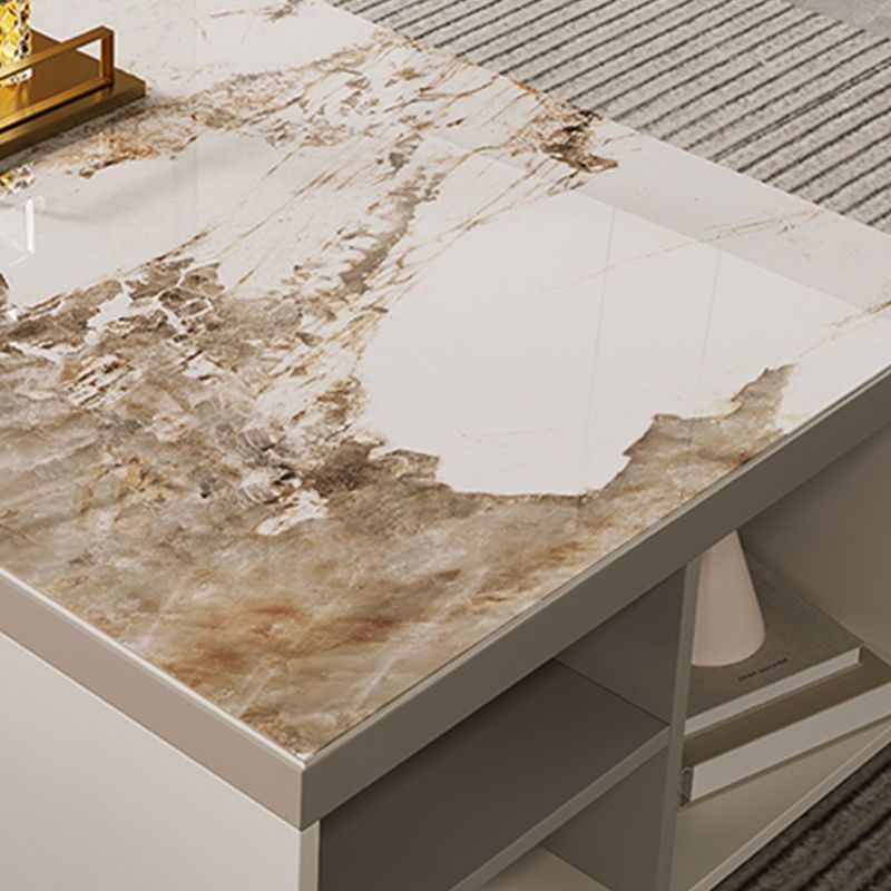 Rectangle Stone Cocktail Table Glam Single Coffee Table with Storage Drawers