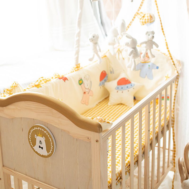 Farmhouse Brown Nursery Bed Wooden Storage Crib with Casters