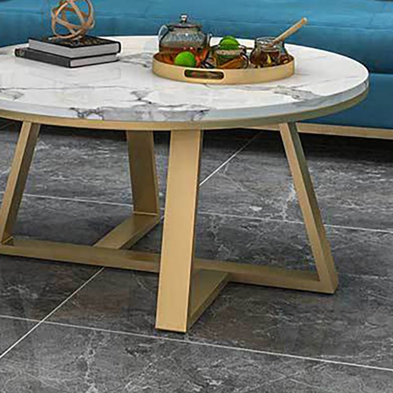 Modern Round Marble Coffee Table Metal Cross Legs Coffee Table